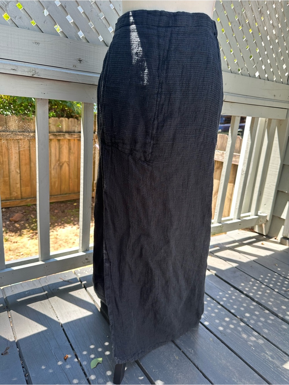 FLAX by Jeanne Engelhart black linen maxi skirt with pockets Size S